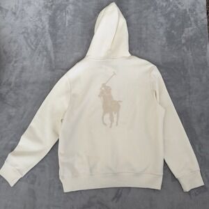 Polo Ralph Lauren Mens Large Double Knit Chenille Stitched Big Pony Hoodie Cream